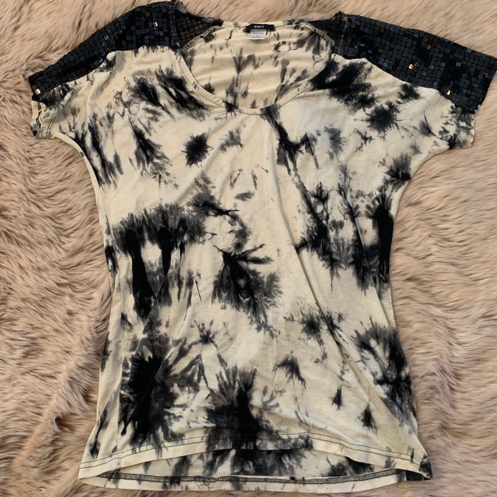 Black and white tie dye top with sequins